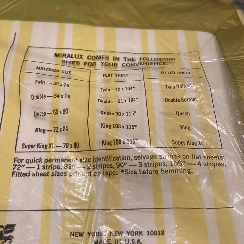 VTG Lady Pepperell Miralux permanent press yellow w/ stripes flat sheet double